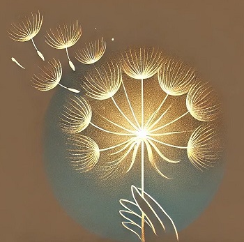 Artistic drawing of hand holding a flower